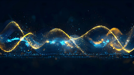 Poster - Abstract Glowing Wave Design with Gold and Blue Particles
