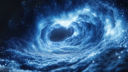 Fototapete - Futuristic Abstract Blue Dots Wave Cyber Particles Big Data Stream Digital Landscape 3D Rendering