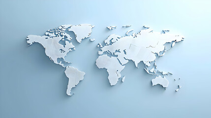 Poster - 3d White World Map On Light Blue Background