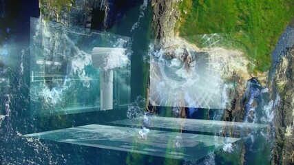Poster - Digital screens and data processing animation over aerial view of Earth
