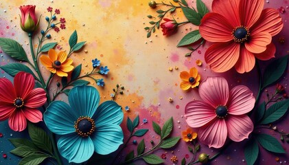Wall Mural - Abstract decaying floral textile, faded vibrant hues, surface, blossom, pattern