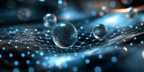 Poster - Abstract blue technology background with glowing spheres and lines