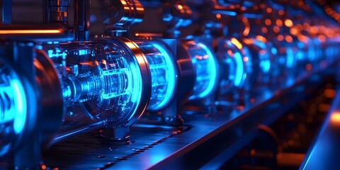 Aufkleber - Futuristic Industrial Machinery with Blue Neon Lights and Tubes