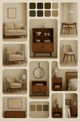 moodboard modern furniture set with neutral colors and minimalist interior arrangements