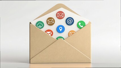 Poster - Envelope with Communication Icons for Digital Messaging and Interaction