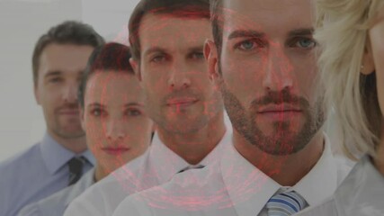 Poster - Standing in line, business professionals with digital red network animation overlay