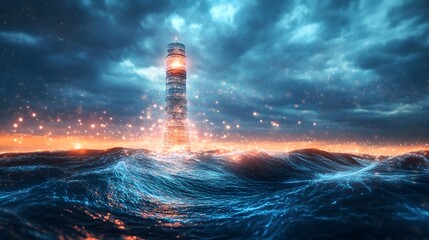 Aufkleber - Majestic Lighthouse Standing Tall Amidst Stormy Ocean Waves