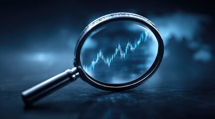 Poster - Analyzing Upward Trend: Blue Graph Viewed Through Magnifying Glass