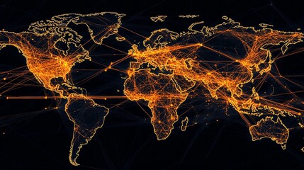Poster - Global Connectivity Illustrated Through Bright Lines Over a Map Representing Transportation and Digital Networks