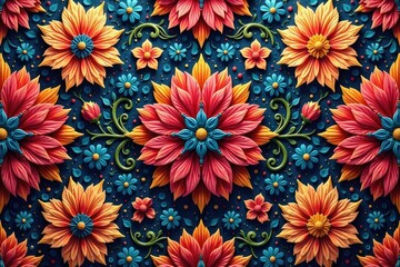 Wall Mural - Intricate floral textile design, repeating seamlessly , background, nature, repeat