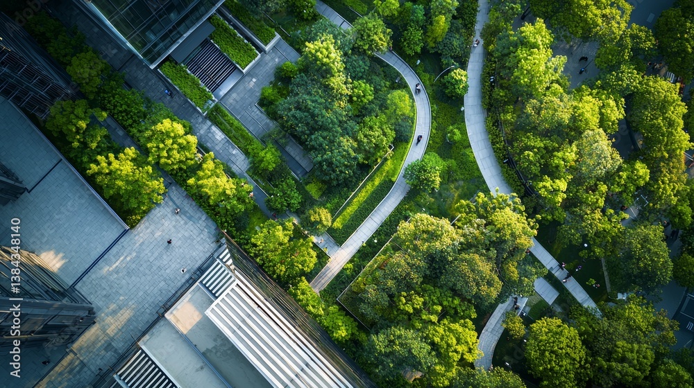 Aerial View of Urban Greenery: Lush Parks Integrated into Modern ...