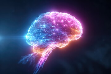 Poster - Glowing Abstract Brain Neural Network Digital Art