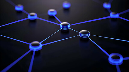 Poster - Abstract Network Connections With Glowing Blue Lines On Dark Background
