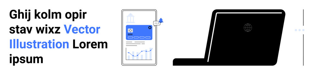 Poster - Smartphone displaying analytics dashboard and notification near black laptop. Ideal for technology, business, data analysis, remote work, marketing, education, simple landing page