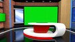 © Item.io - Modern News Studio with Green Screen, Brick Wall, and Sleek Desk