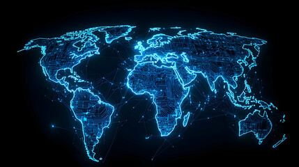 Poster - Global Network Map In Blue Glowing Lines