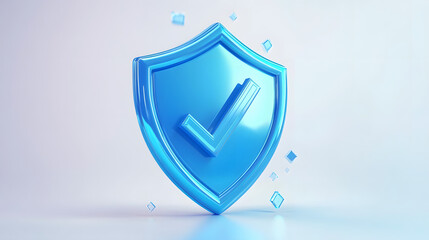 Wall Mural - cartoon 3d icon safety shield check mark perspective . blue symbol security safety icon. checkmark i