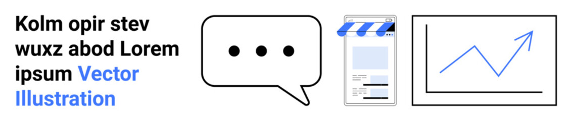 Poster - text message, mobile app storefront, and upward-trending data graph represent communication, mobile 