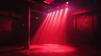 Poster - A beam of light from a club spotlight, cutting across a dark room filled with fog, creating soft rays that illuminate part of the floor and create a moody, cinematic atmosphere. No text, no people.