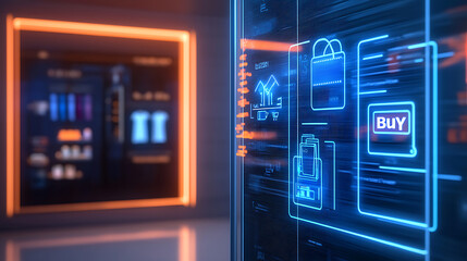 Poster - E-commerce purchase interface digital display graphic design modern space close-up user interaction