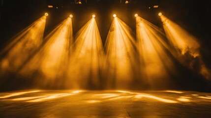 Poster - A focused concert spotlight on an empty stage, illuminating a small area with a bright, warm beam that gradually softens at the edges. No text, no people.