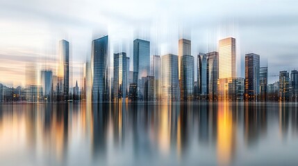 Poster - Blurry cityscape business background with warm golden tones, representing corporate success. No text, no people.