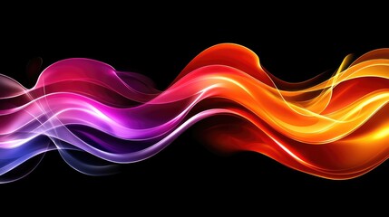 Poster - Dynamic neon waves pulsating across a dark background, forming an energetic digital effect with negative space for creative use. No text, no people.