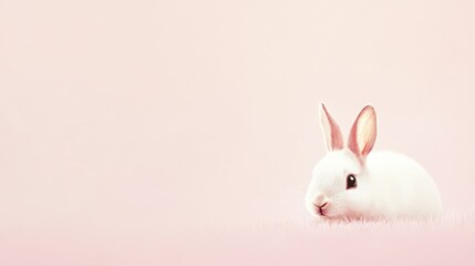 Poster - Minimalist aesthetic with a bunny peeking from behind a soft neutral background, ample copy space for creativity.