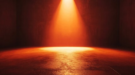 Poster - Subtle orange spotlight on a blank canvas stage, emphasizing the warmth and radiance of the light while leaving the rest of the space in shadow. No text, no people.
