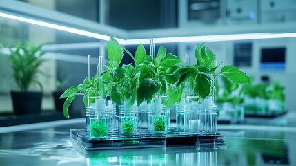 Poster - a high tech ai controlled bioengineering lab developing genetically modified organisms for enhanced 