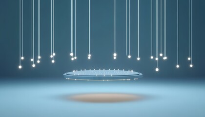 Poster - Floating Platform with Suspended Lights against a Minimalist Background