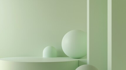 Poster - Soft Pastel Green Background with Round Forms in High-Key Lighting