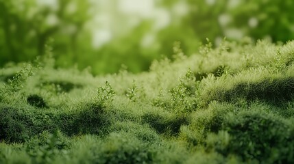 Poster - Lush Green Mossy Landscape with Smooth Ambient Atmosphere for Wallpaper