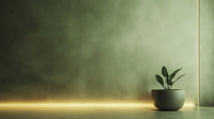 Poster - Smooth Pastel Green Wallpaper with Soft Avocado Plant and Ambient Light