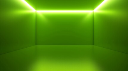 Poster - Minimalist Interior with Glowing Neon Green Electric Light Background