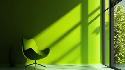 Poster - Sleek Neon Green Wallpaper with Reflective Surface and Natural Light