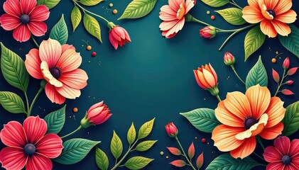 Wall Mural - Intricate botanical pattern, vibrant blooms and leaves , yellow, floral seamless