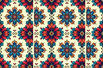 Wall Mural - Intricate floral damask, repeating seamlessly , red, motif, design