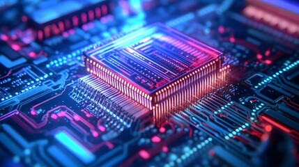 Aufkleber - Futuristic Microchip on Circuit Board with Colorful LED Lights
