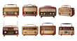© Jieee Mooo - Vintage Collection of Retro Radio Devices Displayed on White Background, PNG bundle collection, Isolated on Transparent Background