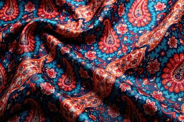 Wall Mural - Large-scale paisley print on luxurious silk-like material , swirl, paisley