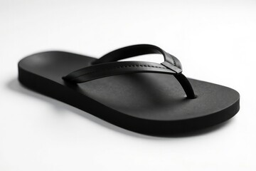 Wall Mural - Single black flip-flop on white background, close-up view , clean, accessory
