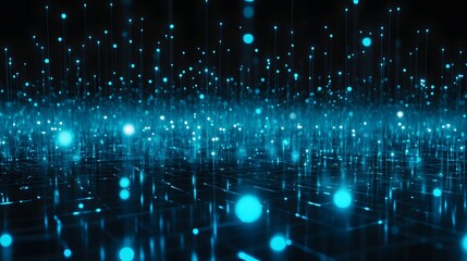 Poster - Abstract Blue Digital Landscape with Glowing Points and Lines