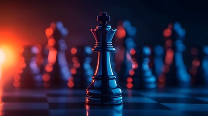Poster - Elegant Black Chess Piece Dominates Board in Dramatic Lighting