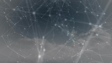 Poster - network of connections and data processing animation over cloudy sky background