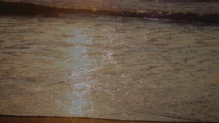 Poster - network of connections and data processing animation over wooden surface