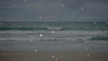 Poster - Ocean waves gently rolling with sparkling lights animation over scene