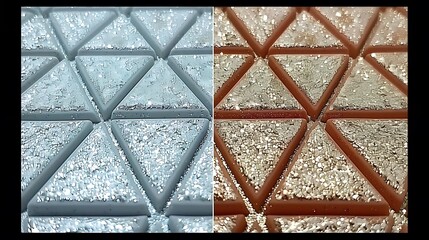 Poster - Two side by side textures featuring repeated triangular shapes glittered