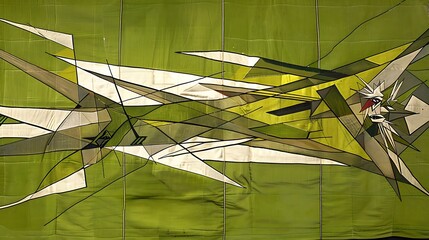 Poster - A geometrically abstract composition with a birdlike subject presented in green
