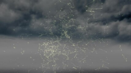 Poster - Glowing lines and nodes forming animation over stormy sky in abstract pattern